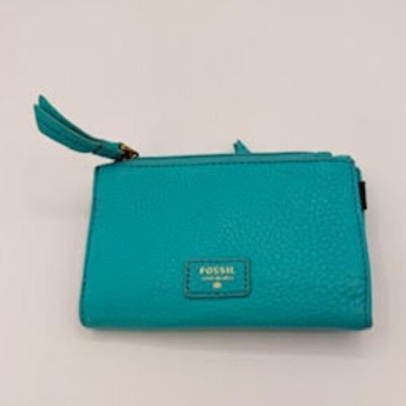 Fossil Turquoise Leather Compact Tri-Fold Wallet - Picture 1 of 6